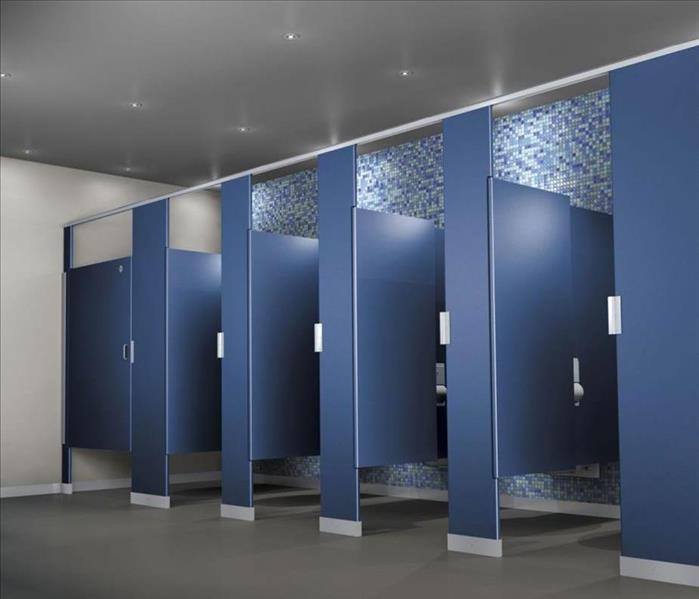 blue bathroom stalls 